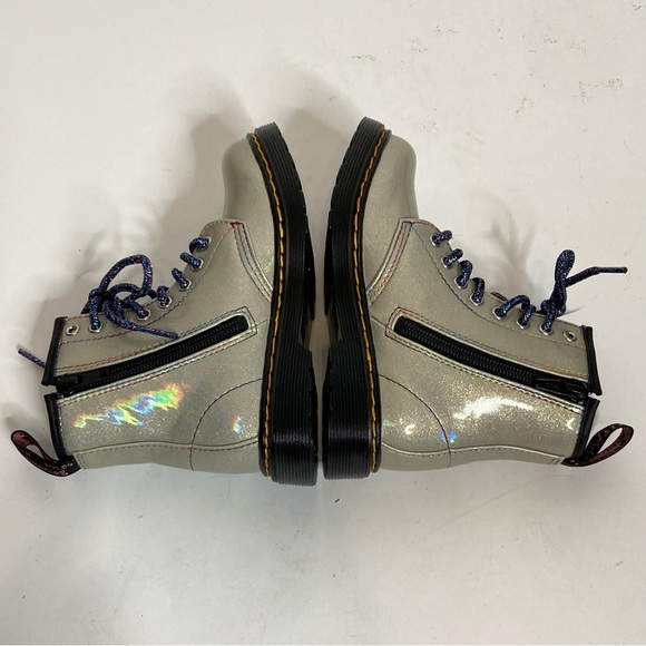 NEW DR. MARTENS Boots 1460 Sparkle Ray Metallic SILVER Lace Up High Top - Picture 6 of 11